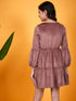 Girls V-Neck Tie Up Gathered Ruffled Velvet Fit Flare Dress
